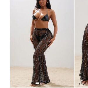 Drinks On Me Sequin Cover Up Pants - Black